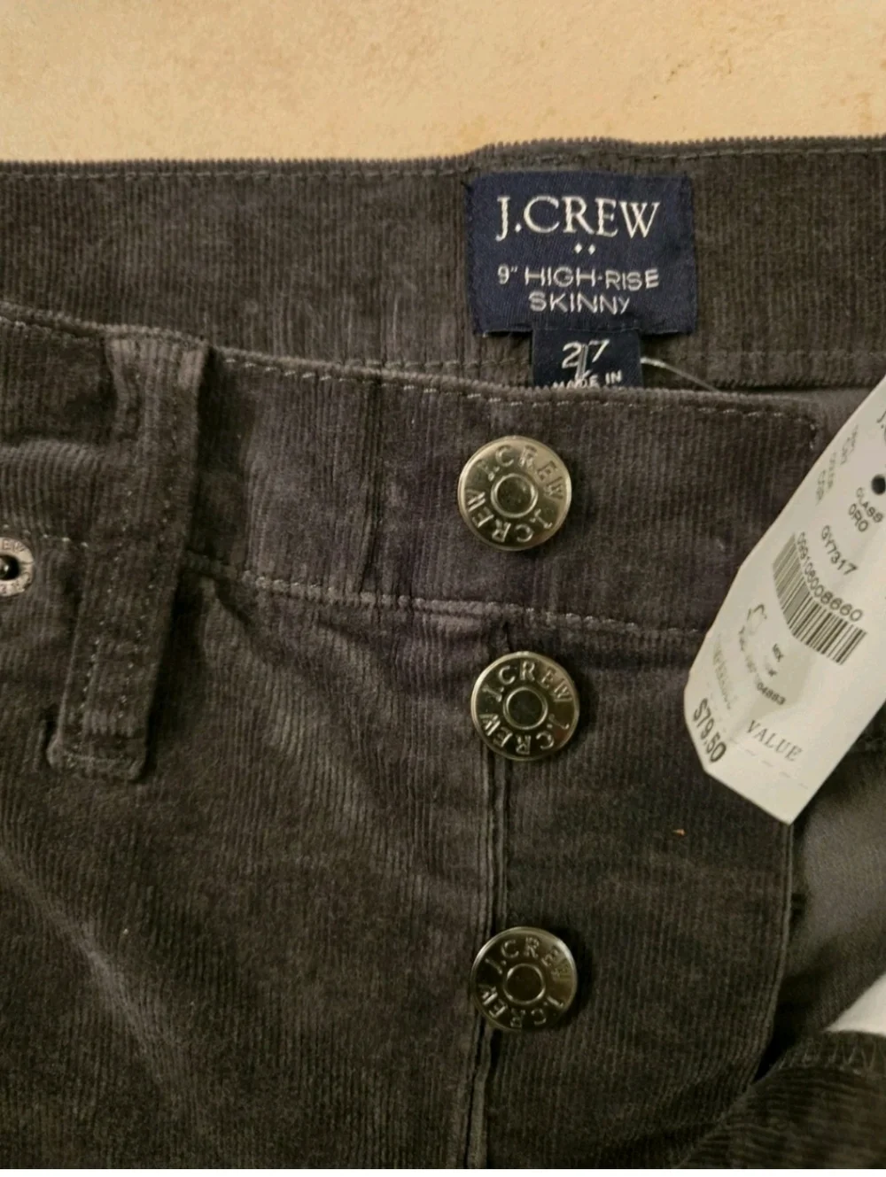 J Crew Women’s 9" High-Rise Gray Corduroy Skinny Jeans Size 27 NWT - Picture 9 of 12